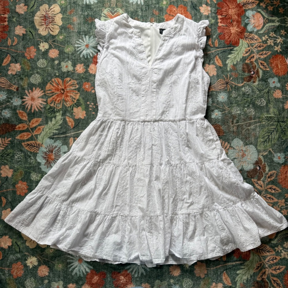 Laundry by Shelli Segal White Eyelet Cotton Tiered Mini Dress‎ Womens 14